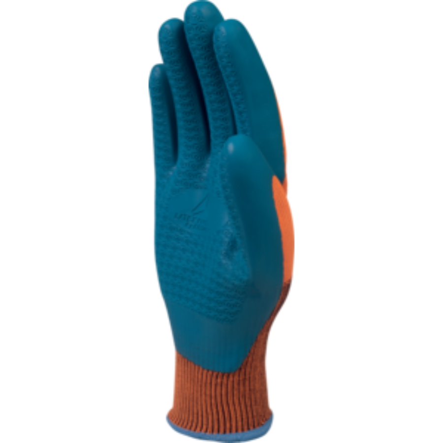 GUANTE DE POLIESTER NARANJA IMPREGNADA DE LATEX AZUL VE733 DELTA PLUS - Imagen 2