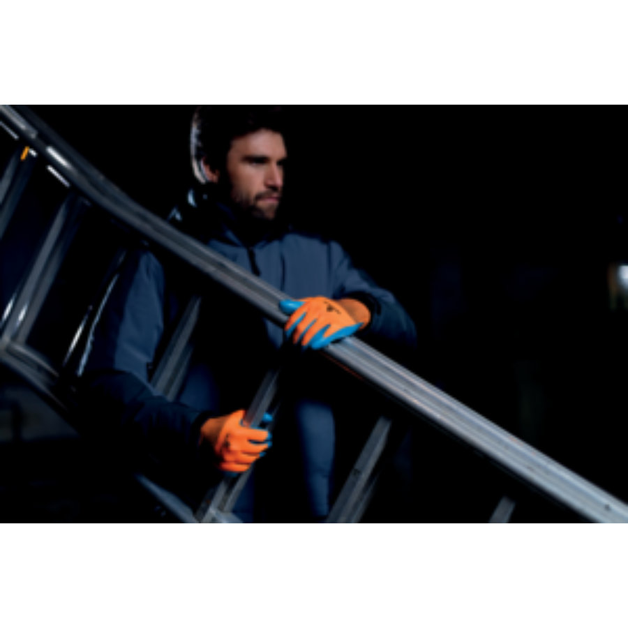 GUANTE DE POLIESTER NARANJA IMPREGNADA DE LATEX AZUL VE733 DELTA PLUS - Imagen 3