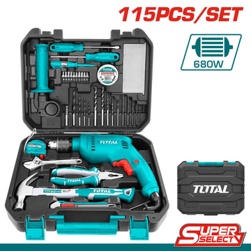 TALADRO PERCUTOR 1/2 680W 3000RPM 110V + JUEGO 115 HERRAMIENTAS UTHKTHP1152 TOTAL - Imagen 1