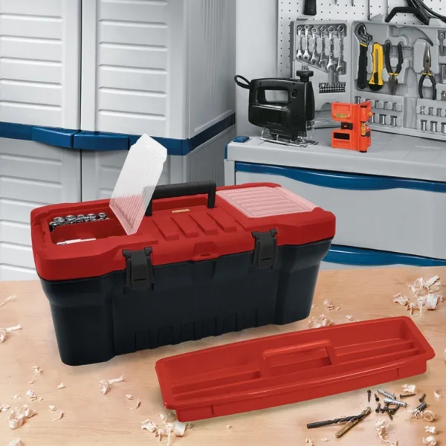 CAJA PLASTICA DE HERRAMIENTAS PLUS BANDEJA Y TAPA ORGANIZADORA DE 20" NEGRA RIMAX - Imagen 1