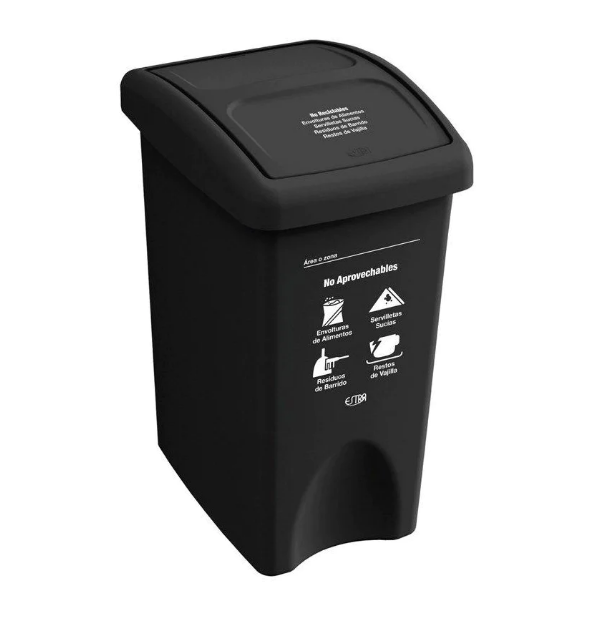 CANECA PLASTICA DE 36 LTS TAPA PLANA NEGRA - Imagen 1
