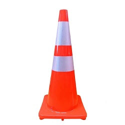 CONO VIAL 90CMS CON REFLECTIVO 2 FRANJAS BASE CUADRADA