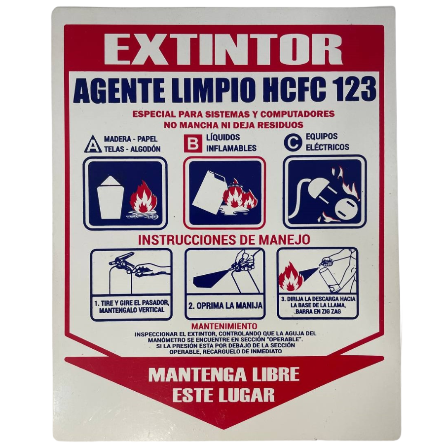 LETRERO DE SENALIZACION 25 X 20 CM STANDARD-EXTINTOR HCFC 123 - Imagen 1