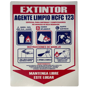 LETRERO DE SENALIZACION 25 X 20 CM STANDARD-EXTINTOR HCFC 123 - Imagen 1