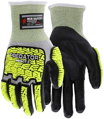 Guantes Predator ANSI A7 recubiertos de bipolímero resistente a impactos Nivel 2 Hi-Viz PD6952 MCR
