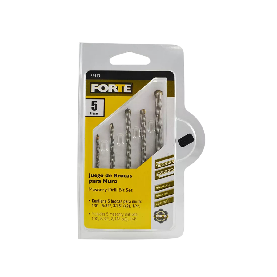 JUEGO DE BROCAS PARA CONCRETO DE 1/8 A 1/4 5 PIEZAS FORTE - Imagen 1