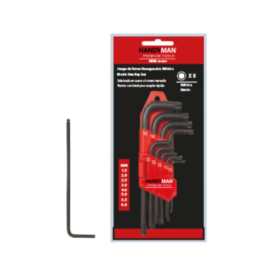 JUEGO DE LLAVES HEXAGONALES  SAE 10 PIEZAS 1/16" A 3/8" HDM-18-004 HANDYMAN - Imagen 1