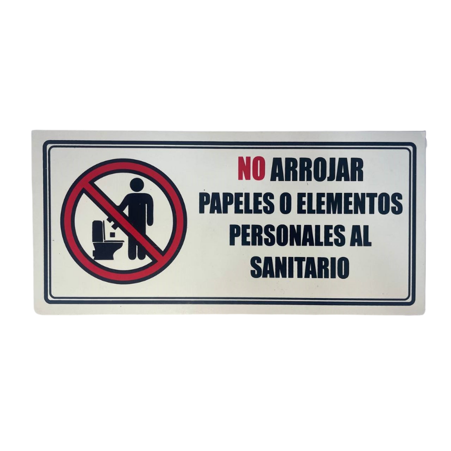 LETRERO DE SENALIZACION 30 X 15 CM STANDARD-NO ARROJAR DESECHOS AL SANITARIO - Imagen 1