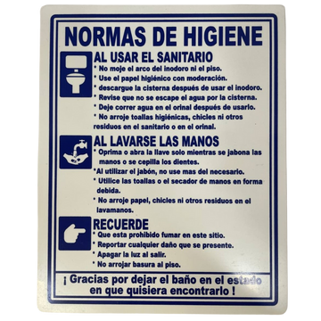 LETRERO DE SENALIZACION 25 X 20 CM STANDARD-NORMAS DE HIGIENE - Imagen 1