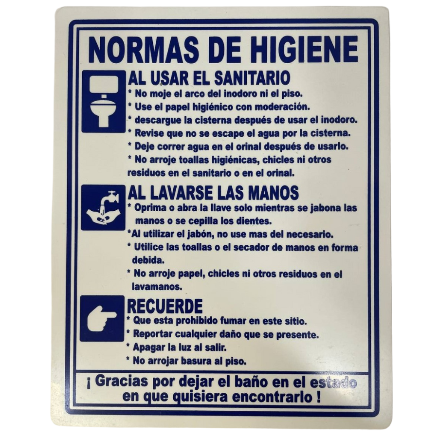LETRERO DE SENALIZACION 25 X 20 CM STANDARD-NORMAS DE HIGIENE - Imagen 1