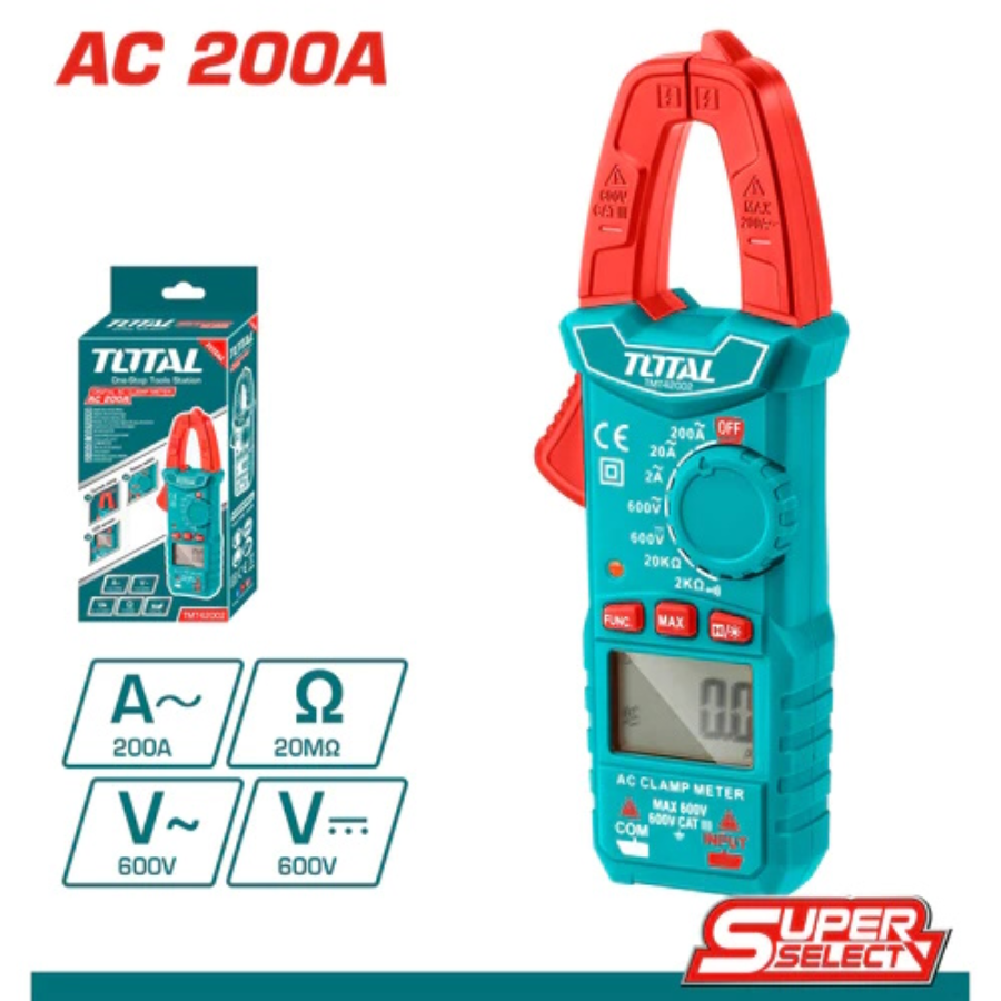 PINZA VOLTIAMPERIMETRICA DIGITAL AC/DC 200A 600V TMT42002 TOTAL - Imagen 1