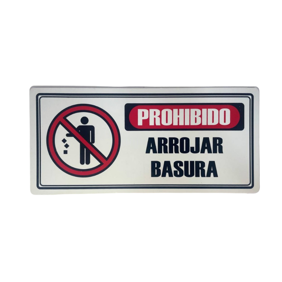 LETRERO DE SENALIZACION 30 X 15 CM STANDARD-PROHIBIDO ARROJAR BASURA - Imagen 1