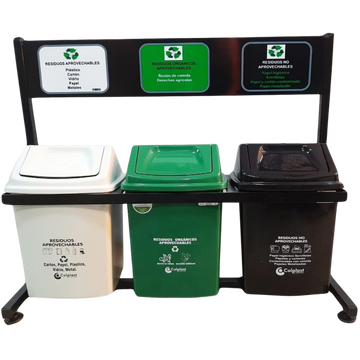 PUNTO ECOLOGICO 3 PUESTOS CANECA DE 12 LTS CON SOPORTE - Imagen 1