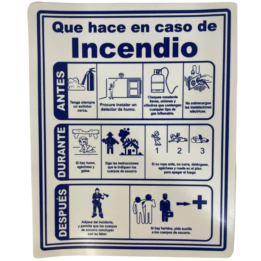 LETRERO DE SENALIZACION 25 X 20 CM STANDARD-QUE HACER EN CASO DE INCENDIO - Imagen 1