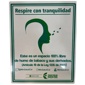 LETRERO DE SENALIZACION 25 X 20 CM STANDARD-RESPIRE CON TRANQUILIDAD - Imagen 1