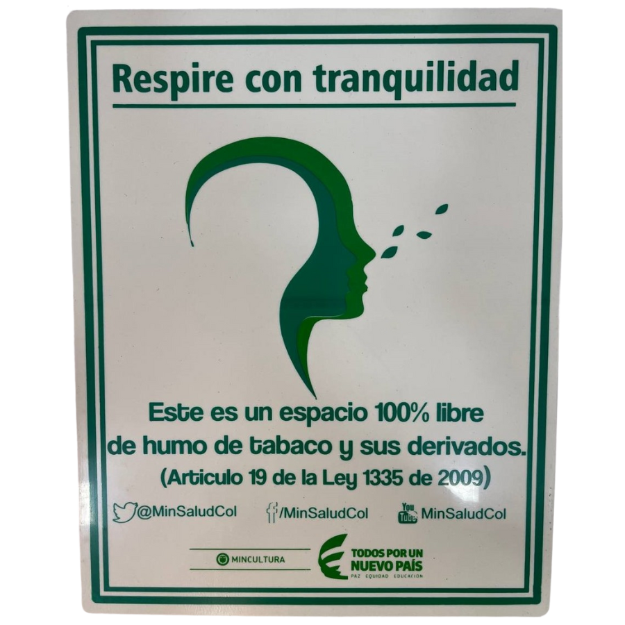 LETRERO DE SENALIZACION 25 X 20 CM STANDARD-RESPIRE CON TRANQUILIDAD - Imagen 1