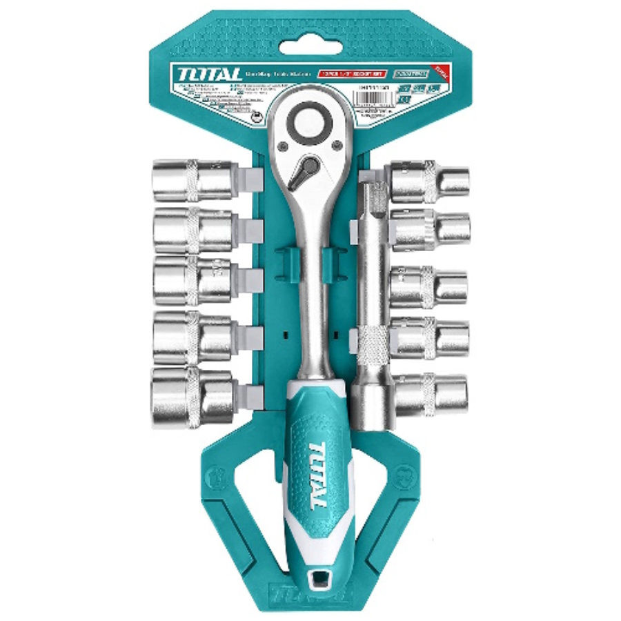 JUEGO 12 PIEZAS CUBOS CDT HEXAGONALES 1/2" + RATCHET THT141121 TOTAL - Imagen 1