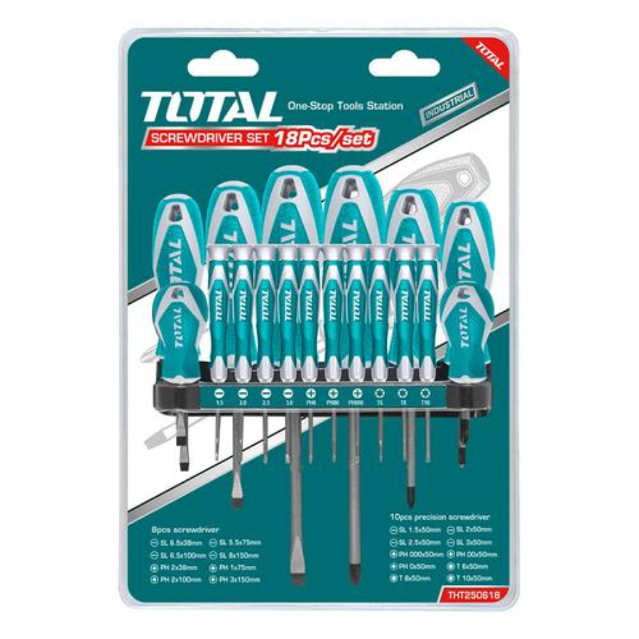 JUEGO 18 DESTORNILLADORES CRV PH/TORX/PLANOS THT250618 TOTAL - Imagen 1