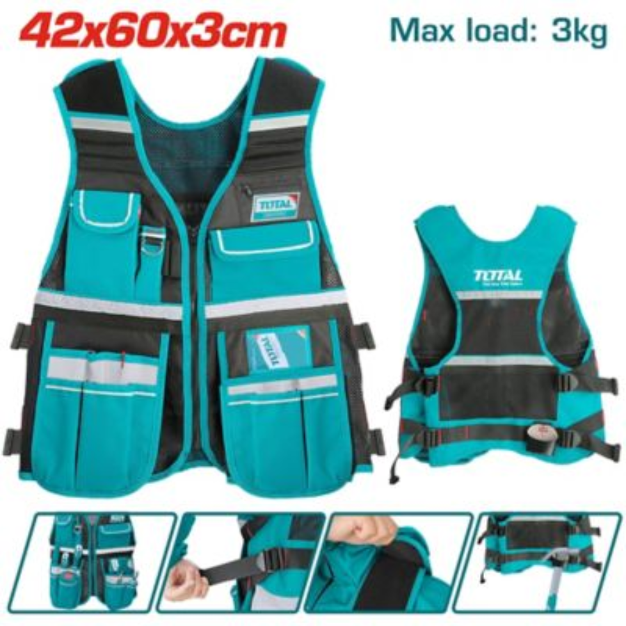 CHALECO PORTA HERRAMIENTAS DE 12 BOLSILLOS 420X600X30MM CARGA MAX 3 KG TTVT1601 TOTAL - Imagen 1