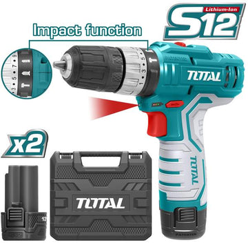 TALADRO PERCUTOR 3/8 BATERIA 12V 20 NM + 2 BAT.LITION-ION 1.5AH + CARGADOR UTIDLI1232 TOTAL - Imagen 1