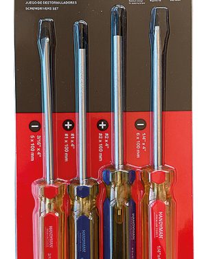 JUEGO DESTORNILLADORES PRO 4PZ COMBINADO (1/4X4",3/16X4",#1X4",#2X4") HDM-223-01 HANDYMAN
