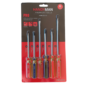 JUEGO DESTORNILLADORES PRO 6PZ COMBINADO (1/4X4",1/4X6", 3/16X4", 3/16X6",#1X4",#2X4") HDM-223-02 HANDYMAN