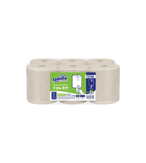 TOALLA EN ROLLO PRECORTADA HOJA DOBLE NATURAL 120MTS PAQ X 6 UNDS REF 73748 FAMILIA